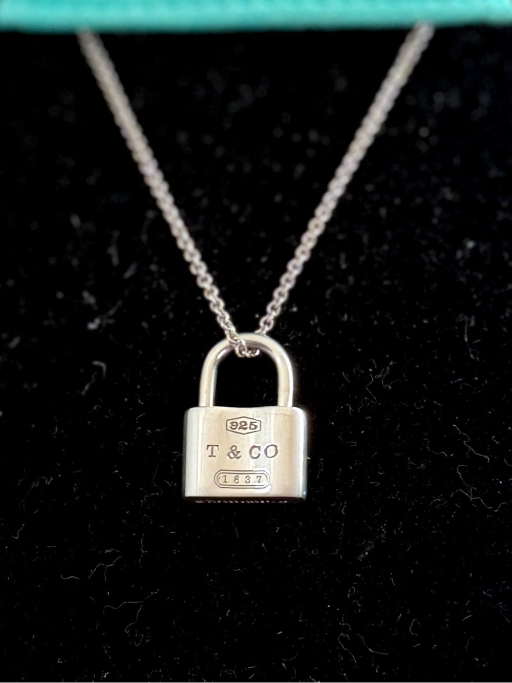 TIFFANY & CO. Vintage Sterling Silver 1837 Lock Padlock Charm Pendant Necklace